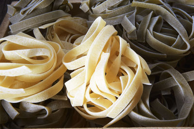 Close-up of tagliatelle pasta on table