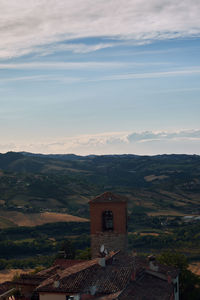 High angle view of townscape against sky during sunset