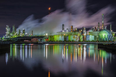 Illuminated buildings in water