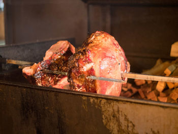 Close-up of meat on barbecue grill