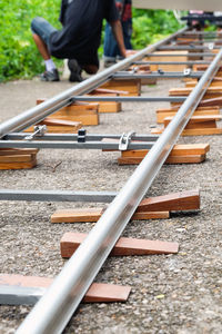 Low section of man on railroad track