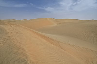 Sand dunes in desert against sky