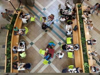 High angle view of people in shopping mall