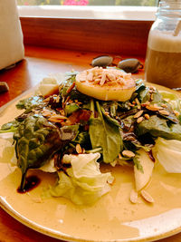 Close-up of meal served on table