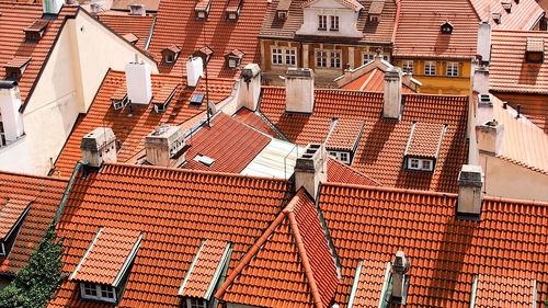 High angle view of red tiled roof