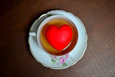 High angle view of tea cup on table