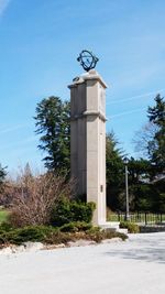 Low angle view of tower against clear blue sky