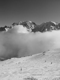 Beautiful view of the mont-blanc under clouds 