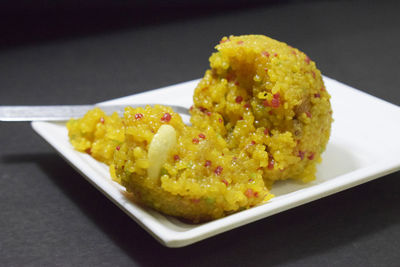 Close-up of served food in plate