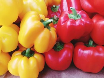 Close-up of yellow and red bell peppers