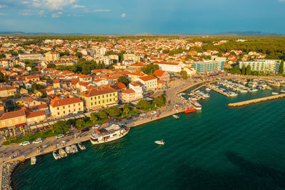 Aerial scene of biograd town in adriatic sea in croatia