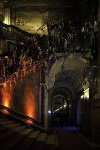 Illuminated street lights at night