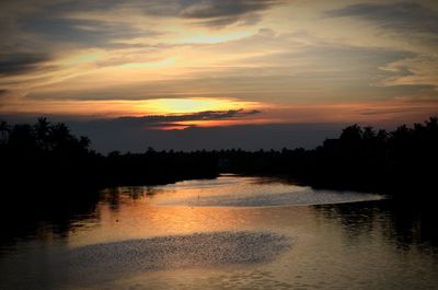 Scenic view of lake at sunset