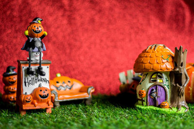 Close-up of toys on table