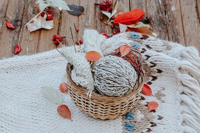 Autumn knitting of warm clothes. woolen balls 