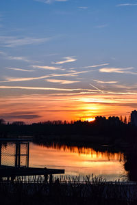 Scenic view of lake against sky during sunset