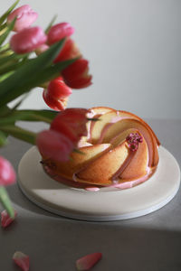 Close-up of dessert in plate on table