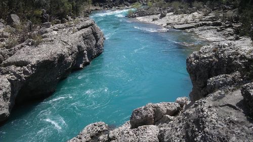 Scenic view of sea against blue sky