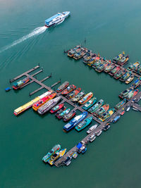 High angle view of ship in sea