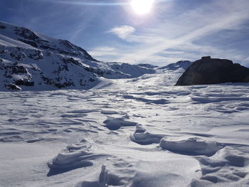 Scenic view of snowcapped mountains against sky