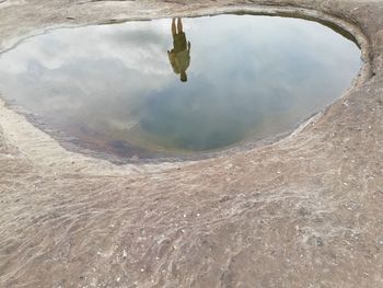 High angle view of reflection in lake