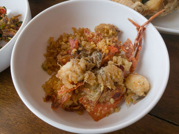 High angle view of food in plate on table