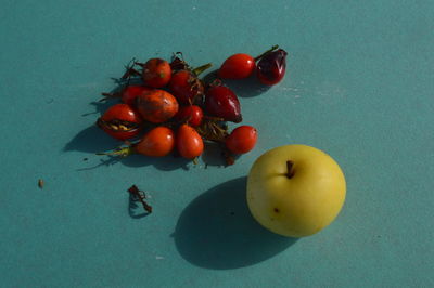 High angle view of fruits on table