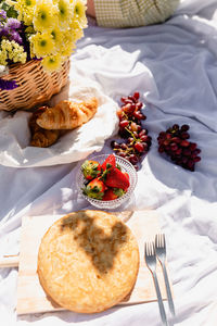 High angle view of breakfast on table