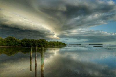 Scenic view of sea against cloudy sky