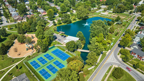 High angle view of buildings in city