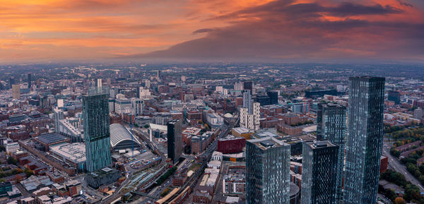 Aerial view of manchester city in uk