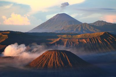 Scenic view of volcanic mountain peak