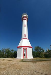 Low angle view of lighthouse against clear sky