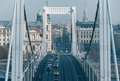 Traffic on elisabeth bridge in budapest, hungary