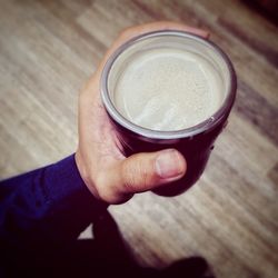 High angle view of coffee cup on table