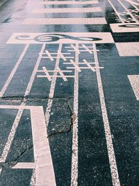 High angle view of markings on road