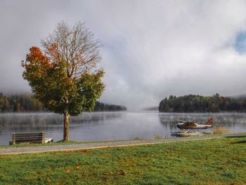 Scenic view of lake against sky