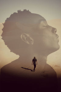 Digital composite image of people on beach
