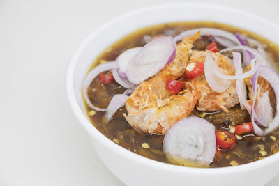 High angle view of meal served in bowl
