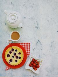 High angle view of breakfast on table