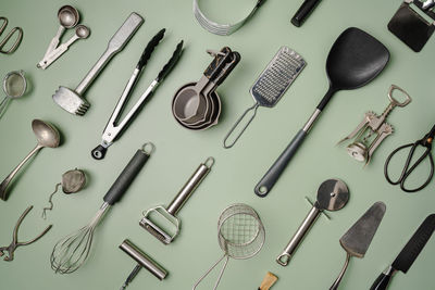 High angle view of tools on table