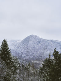 Scenic view of mountains against sky during winter