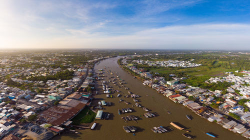 High angle view of street amidst buildings in city