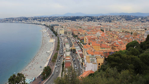 High angle view of nice old town and promenade