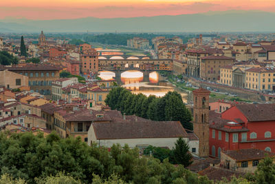 Panoramic view of the city at sunset, view from piazzale michelangelo to river arno