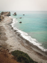 High angle view of sea against clear sky