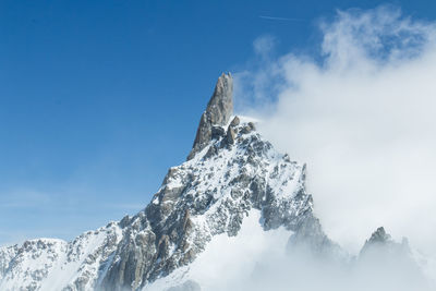 Low angle view of snowcapped mountain against sky