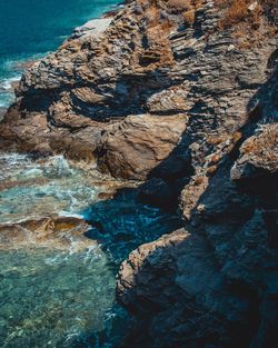 High angle view of rock formation in sea