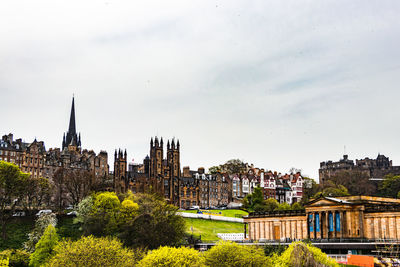View of buildings against cloudy sky