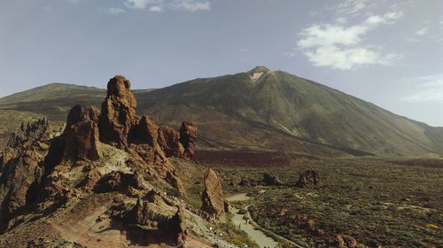 Panoramic view of landscape and mountains against sky